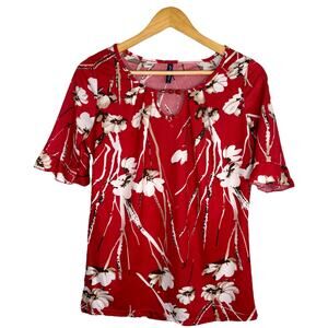 Red floral ruffle blouse w/ beads – Emily Stassy S